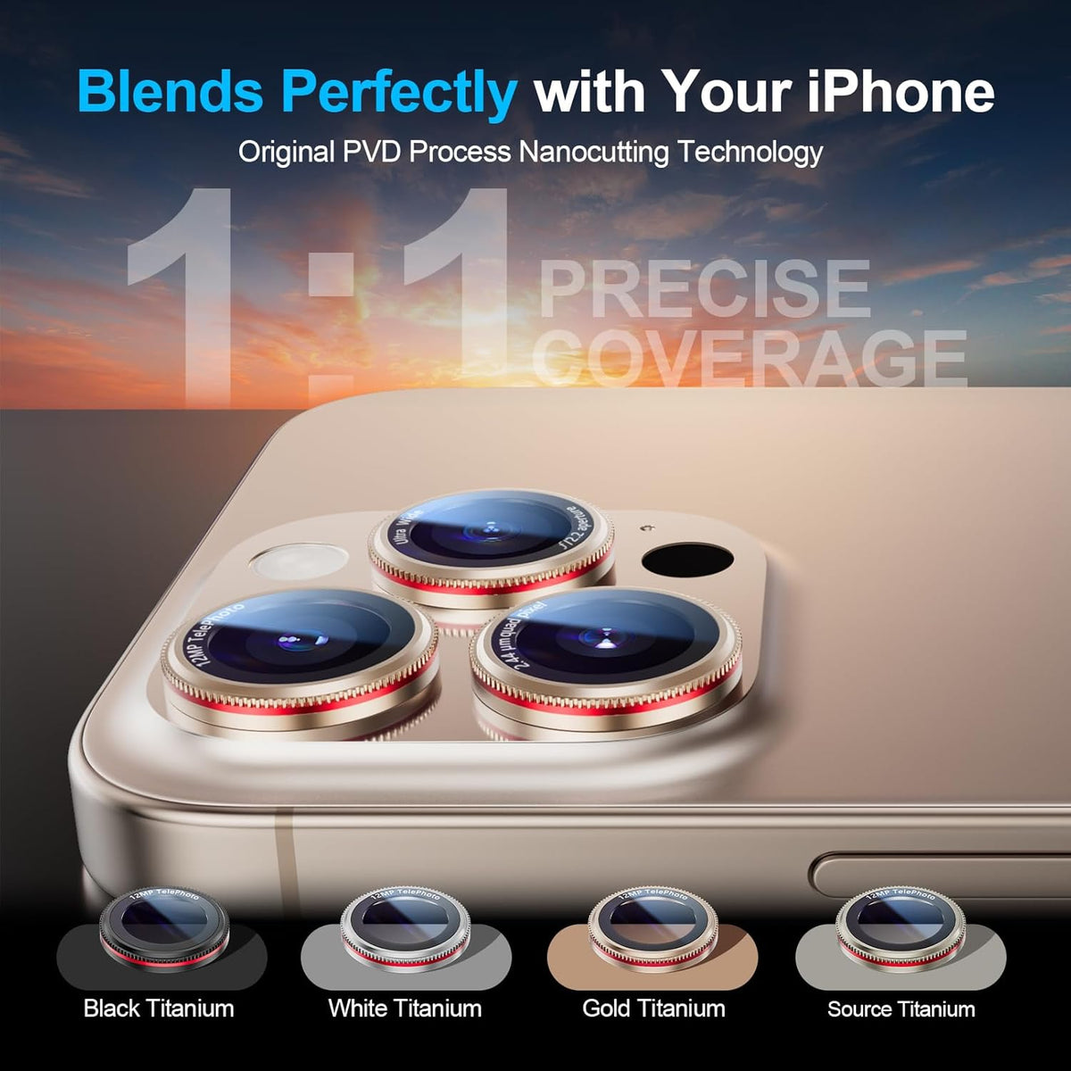 X-it 2 Pack Camera Lens Protector, Shatterproof Protection Anti-Scratch Ultra HD Camera Protector, Anti-Glare 9H Tempered Glass Lens Protector for iPhone 16 Pro Max/16 Pro, Case Friendly, Golden Red