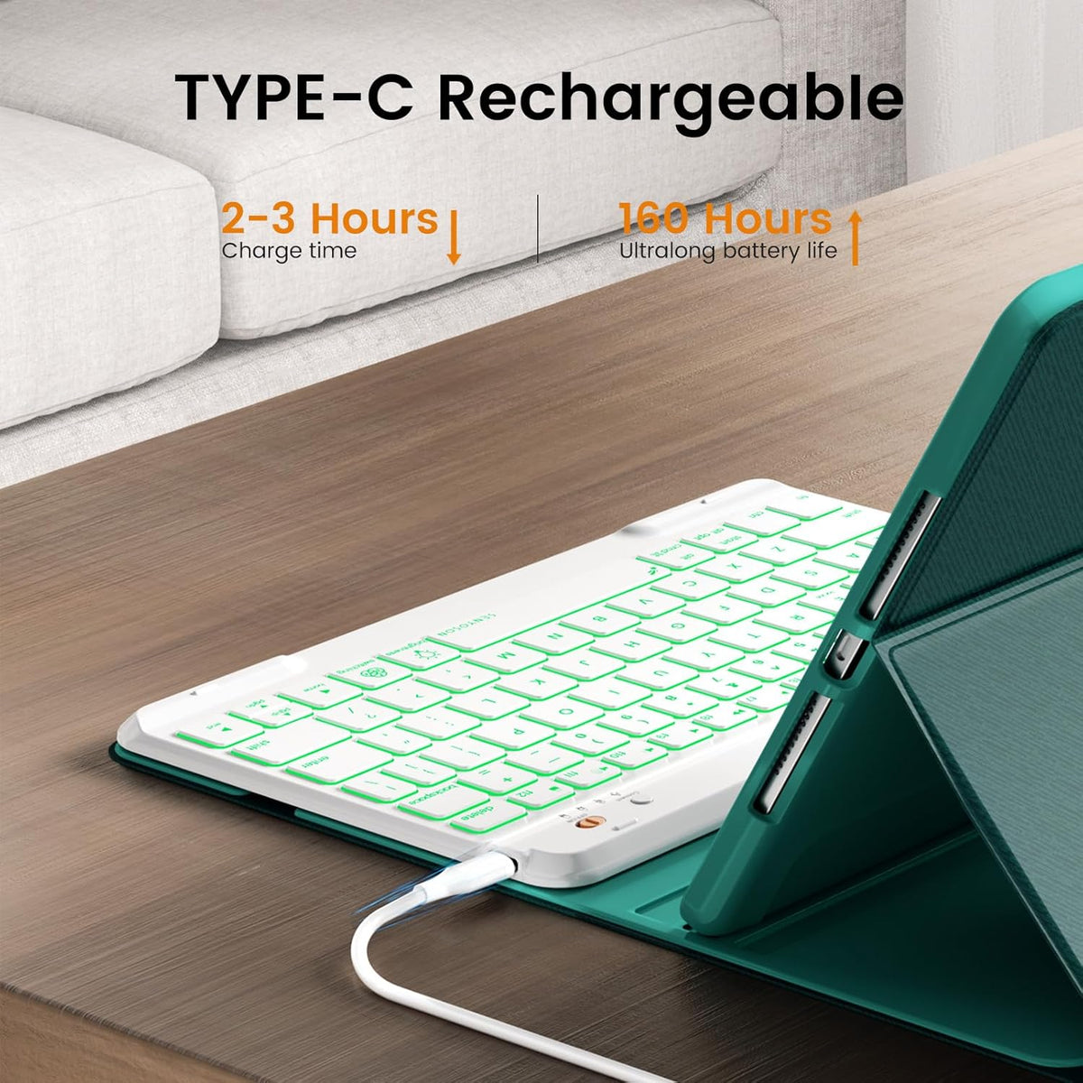 OYEEICE Keyboard Case for iPad Pro 12.9 inch (6th, 5th, 4th Gen) & New Air 13 inch M2, 7 Color Backlit Detachable Wireless Keyboard, Auto Sleep/Wake Cover with Pencil Holder (2022 2021 2020) - Teal