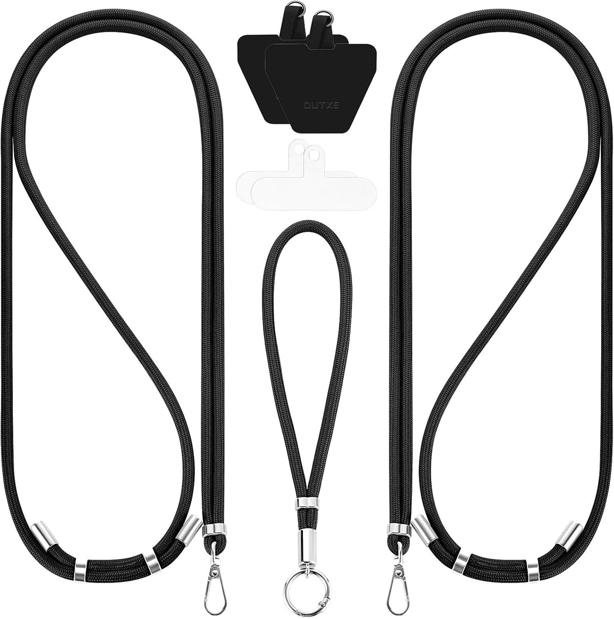 OUTXE Universal Phone Lanyard 2 Packs - 2× Adjustable Neck Strap, 4× Phone Patches- Black