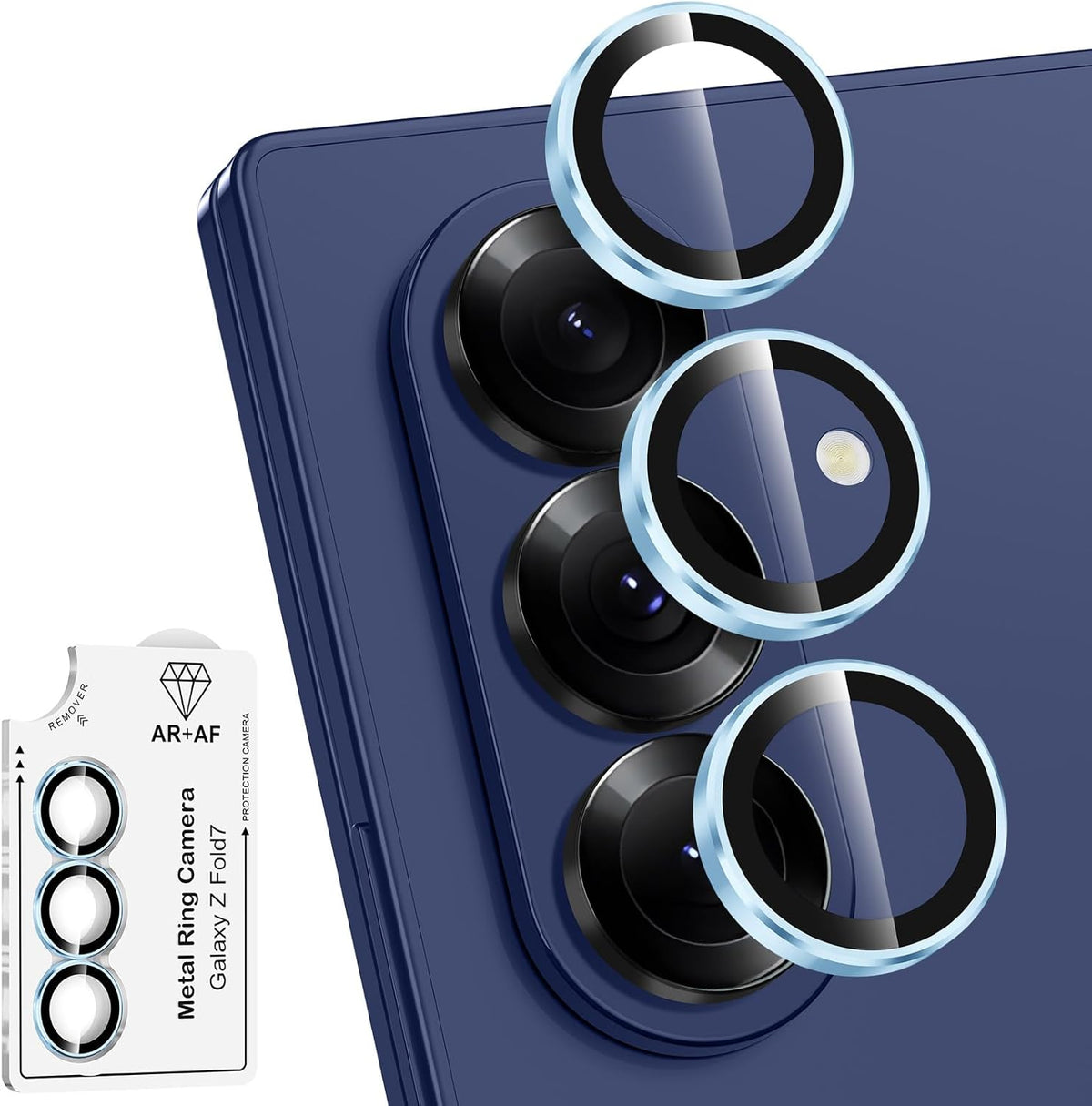 for Samsung Galaxy Z Fold 7 Camera Lens Protector, Individual Metal Ring Tempered Glass Lens Cover, [Strong Adsorption] Scratch Resistant Ultra-Thin HD Clear Lens Cover, 1 Set-Blue Ring