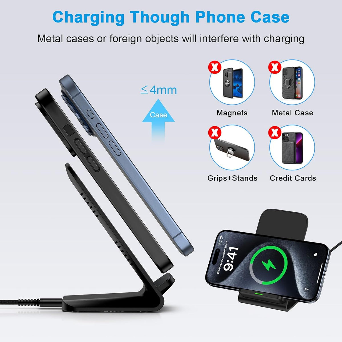 Wireless Charger Samsung Fast Charging Stand for Samsung Galaxy S25 S24 Ultra S24+ S24 S23 FE S22 S21 S20 S10, 15W Android Phone Wireless Charger Stand for Pixel 9 Pro XL Fold 8a 7 Pro, iPhone 16 15