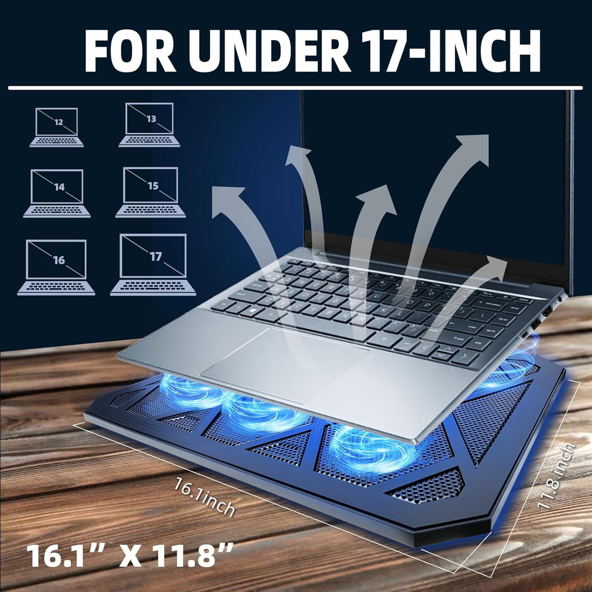 NAGAN Laptop Cooling Pad with 6 Fans, Ergonomic USB Powered Cooling Pad for Laptop with Dual USB 2.0 Ports, Height-Adjustable, Metal Mesh Gaming Notebook Cooler, Fits 14-17.3 inch Laptops