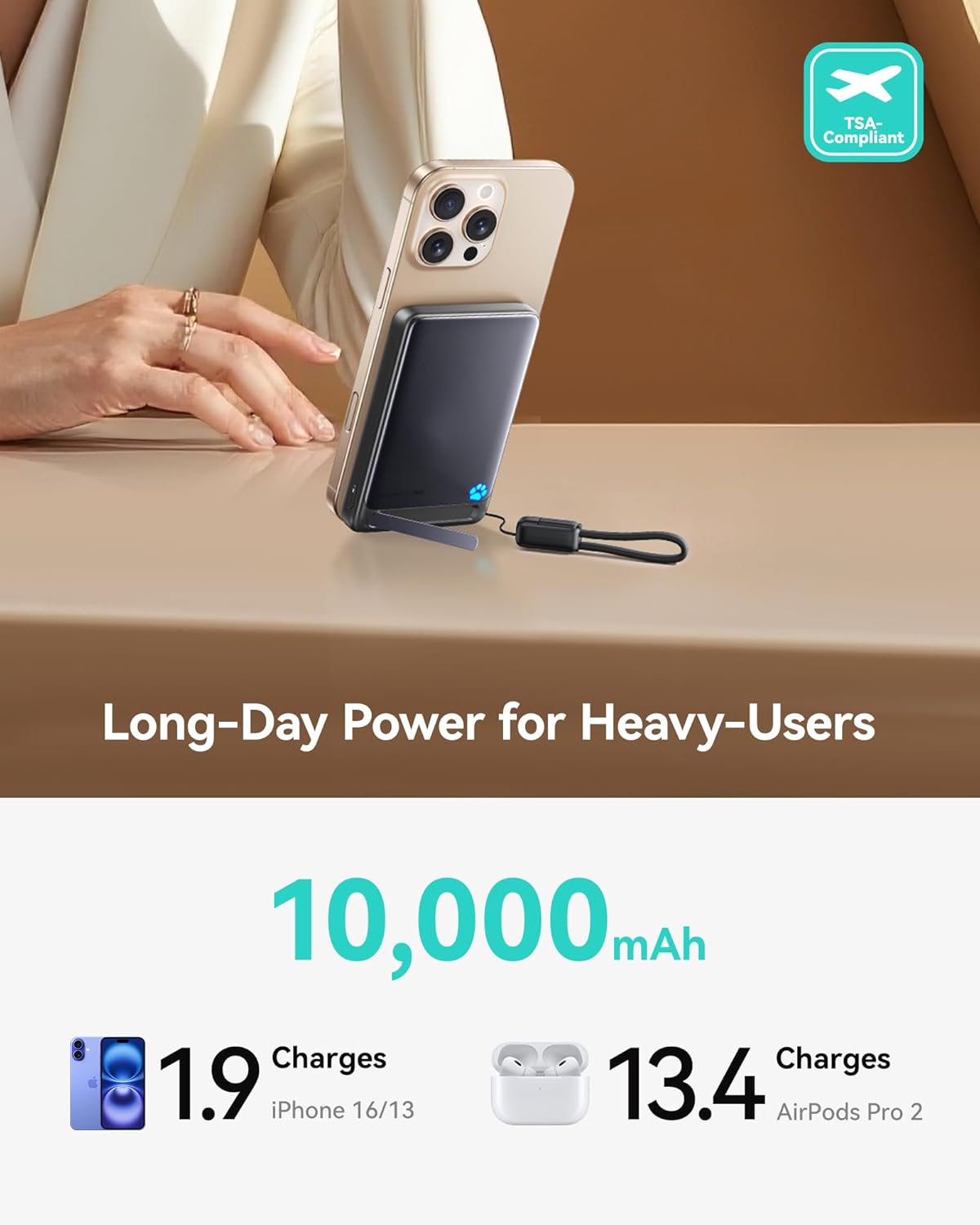 INIU for MagSafe Portable Charger, Qi2 Certified, Slimmest 45W 10000mAh Magnetic Power Bank, with USB C Cable & Stand, Fast Charging MagSafe-Compatible Battery Pack for iPhone 16 15 14 13 12 Only