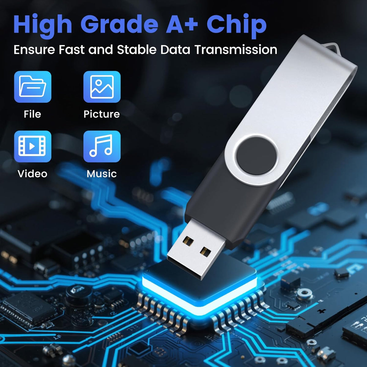 ABLAZE 128GB Flash Drive 2 Pack, USB 2.0 Thumb Drives with Lanyards Swivel USB Memory Stick 16GB