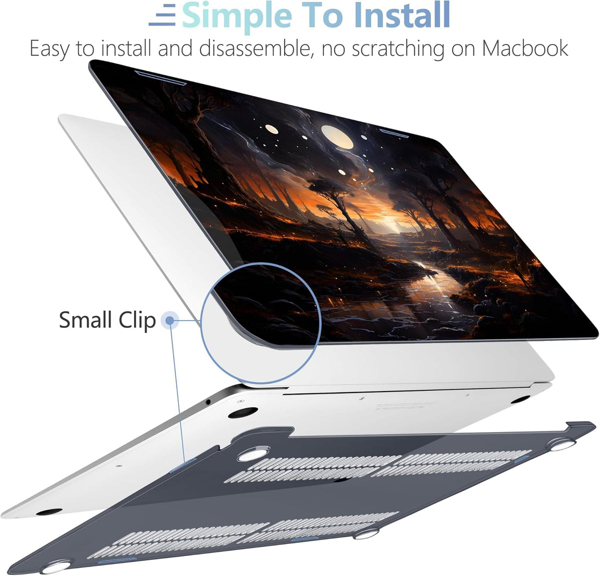 MEEgoodo for MacBook Air 13.3 inch Case 2021 2020 2019 2018 A2337 M1 A2179 A1932, Laptop Shell for MacBook Air M1 with Keyboard Webcam Cover & Trackpad Film & Type C Adapter,Fantasy Night Landscape