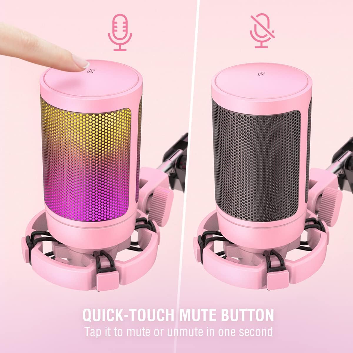 FIFINE Gaming USB Microphone Kit, PC Streaming Recording Computer RGB Microphone Set for Podcasting, Singing, YouTube, Condenser Cardioid Mic with Quick Mute, Gain Knob-A6T Pink