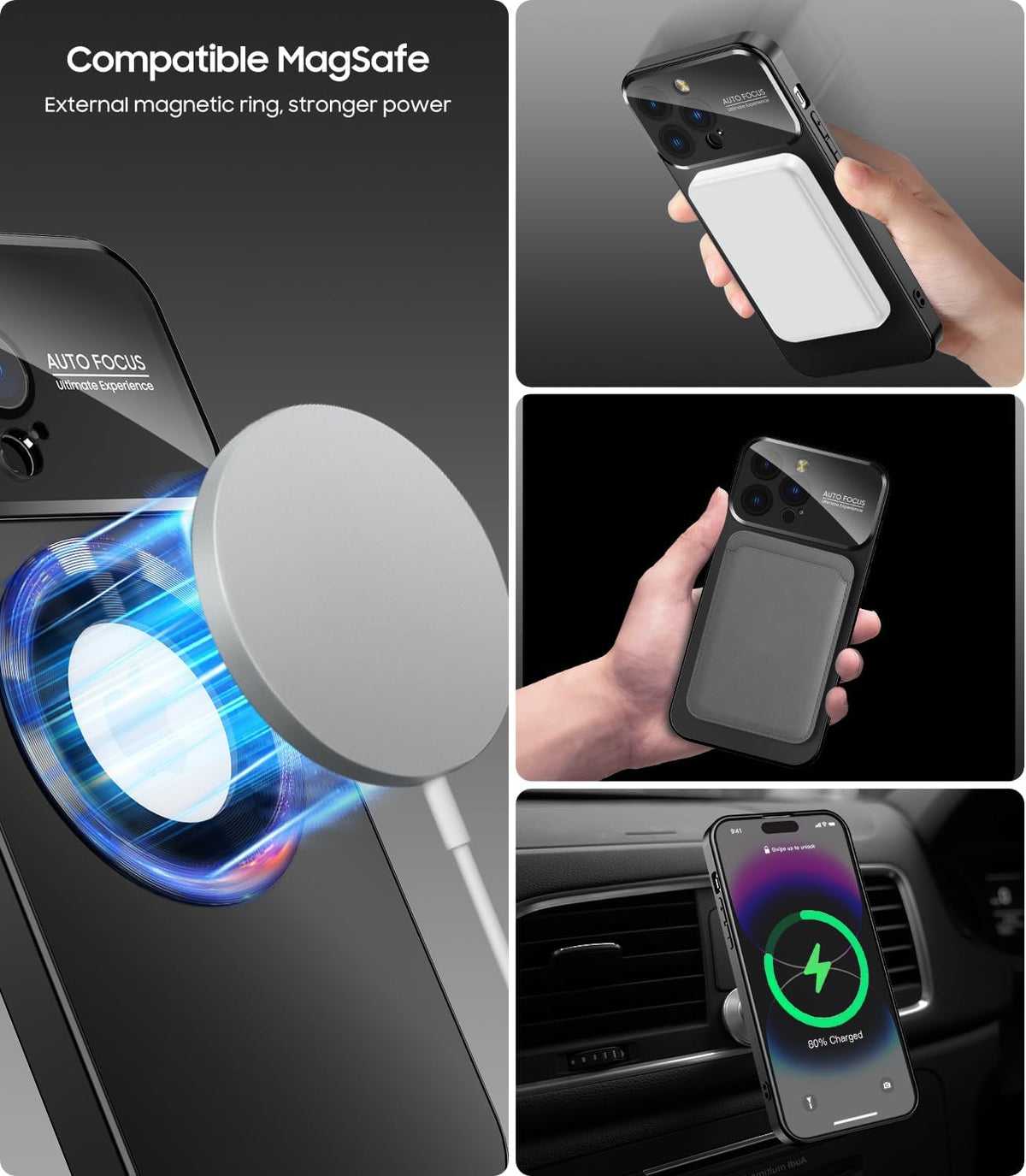 Magnetic for iPhone 13 Pro Max Case, Compatible with MagSafe, Built-in Camera Lens Protector, Logo View, Military Grade Drop Proof Phone Case Cover, Black