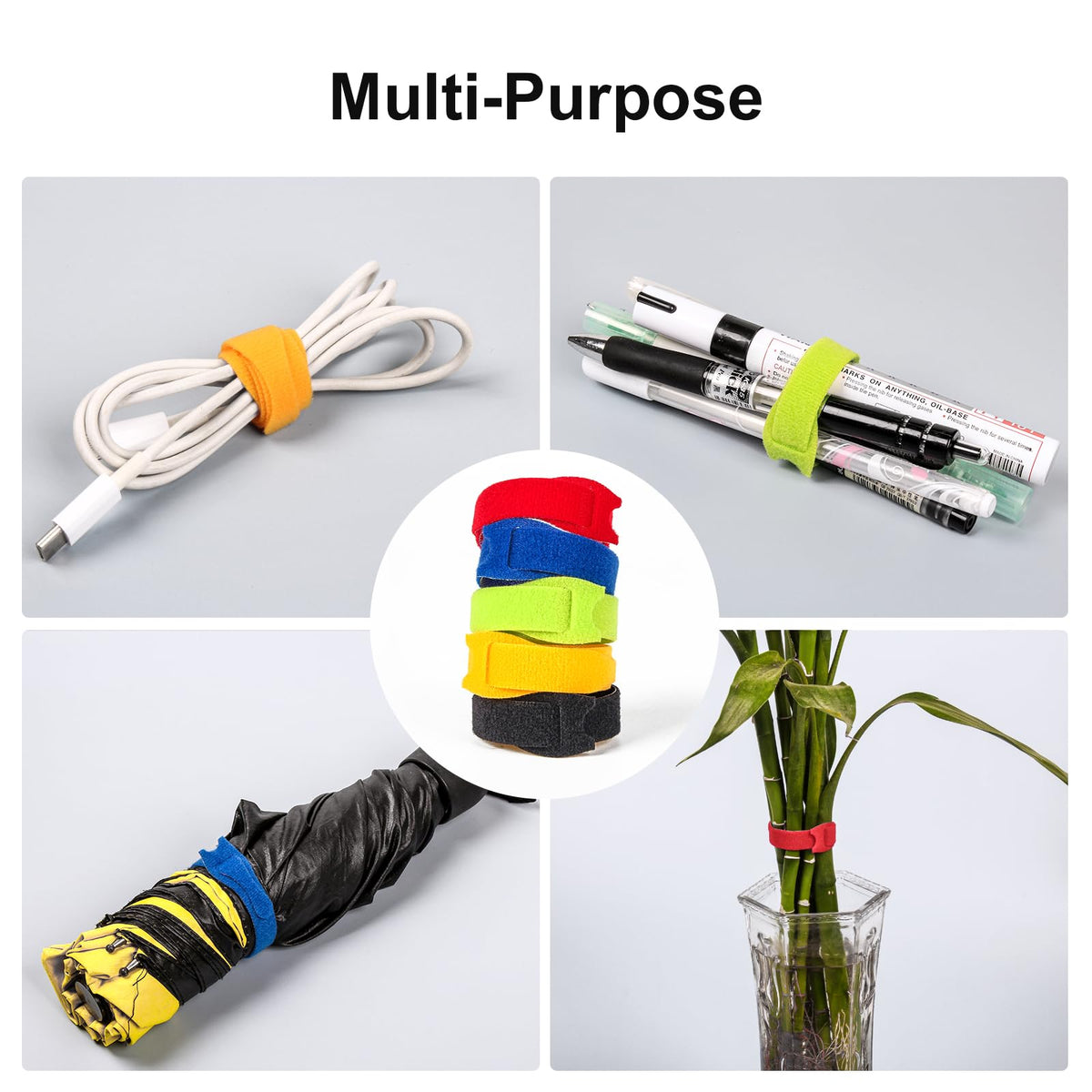 OneLeaf 180PCS Valuable Wire Organizer 4Inch Reusable Cable Ties with Hook and Loop, Colorful Fastening Cord Ties Wire Management for Home, Office, Data Centers, and Electronics, 5 colors