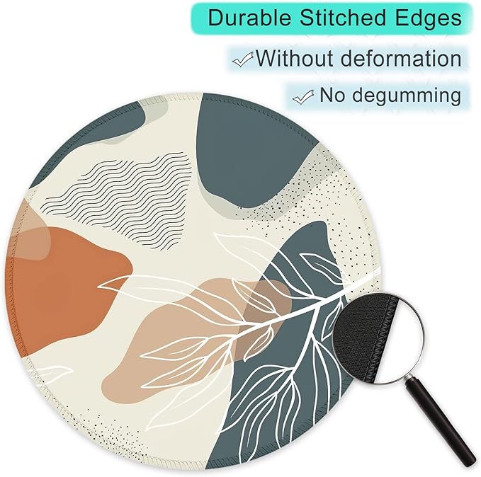 ITNRSIIET Round Mouse Pad with Stitched Edge Premium-Textured Waterproof Non-Slip Rubber Base Desktop Protection Mat Diameter 8.7 inches, Abstract Leaf