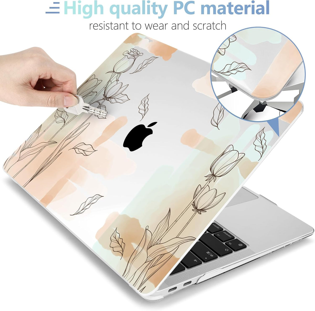 MEEgoodo for MacBook Air 13.3 inch Case 2021 2020 2019 2018 A2337 M1 A2179 A1932, Laptop Shell for MacBook Air M1 with Keyboard Webcam Cover & Trackpad Film & Type C Adapter,Elements Watercolor