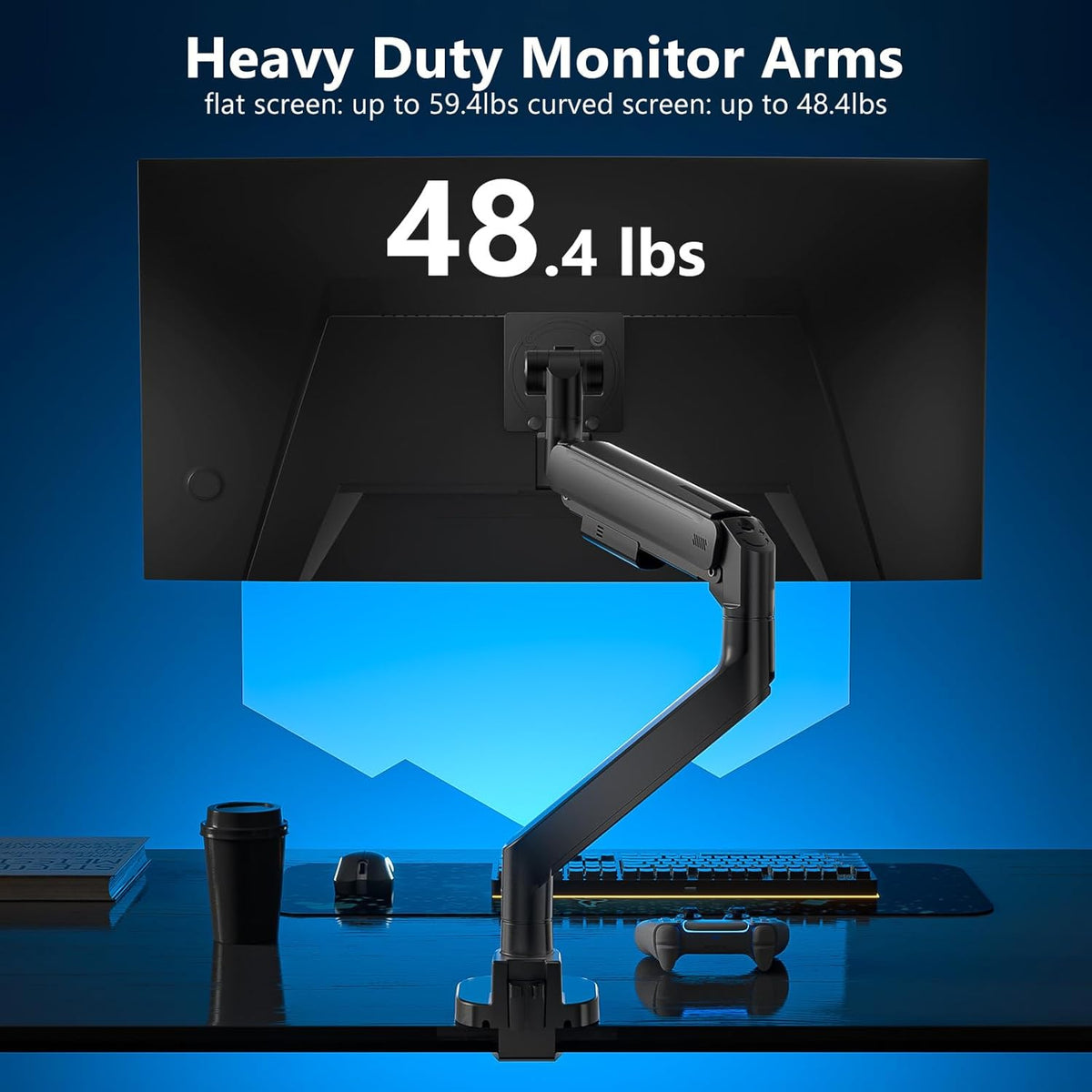 WALI 24-57" Monitor Arm, Heavy Duty Gas Spring Desk Mount for Ultrawide Flat and Curved Screen Up to 59.4lbs, VESA 75x75 to 200x200 (GSMU001XL-P), Black