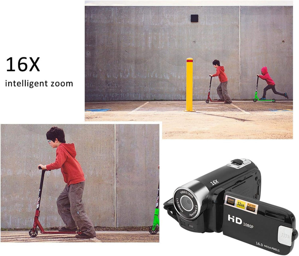 Hilitand 1080P 16MP 2.7 Inch 16X Camcorder, Full HD Video Camera with Digital Camera, Rotating LCD Screen, Digital