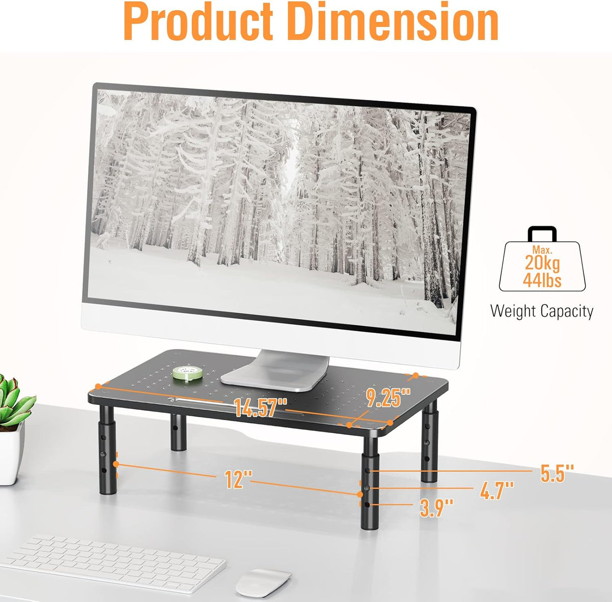 2 Pack 3 ELIVED Monitor Stand Riser - Height Adjustable Monitor Stand for Laptop, Computer, PC, Printer, Mesh Metal