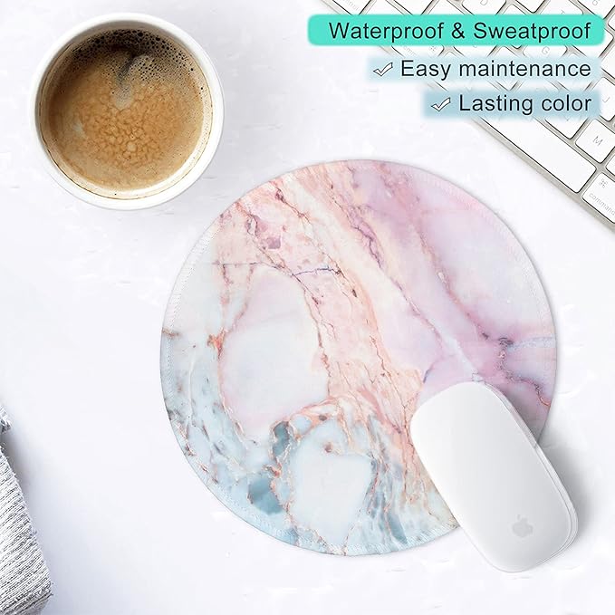ITNRSIIET Marble Round Mouse Pad Pink Marble Customized Premium-Textured Washable Desktop Protection Mouse Mat with Non-Slip Rubber Base 7.87×7.87×0.12 inches, Pink Marble