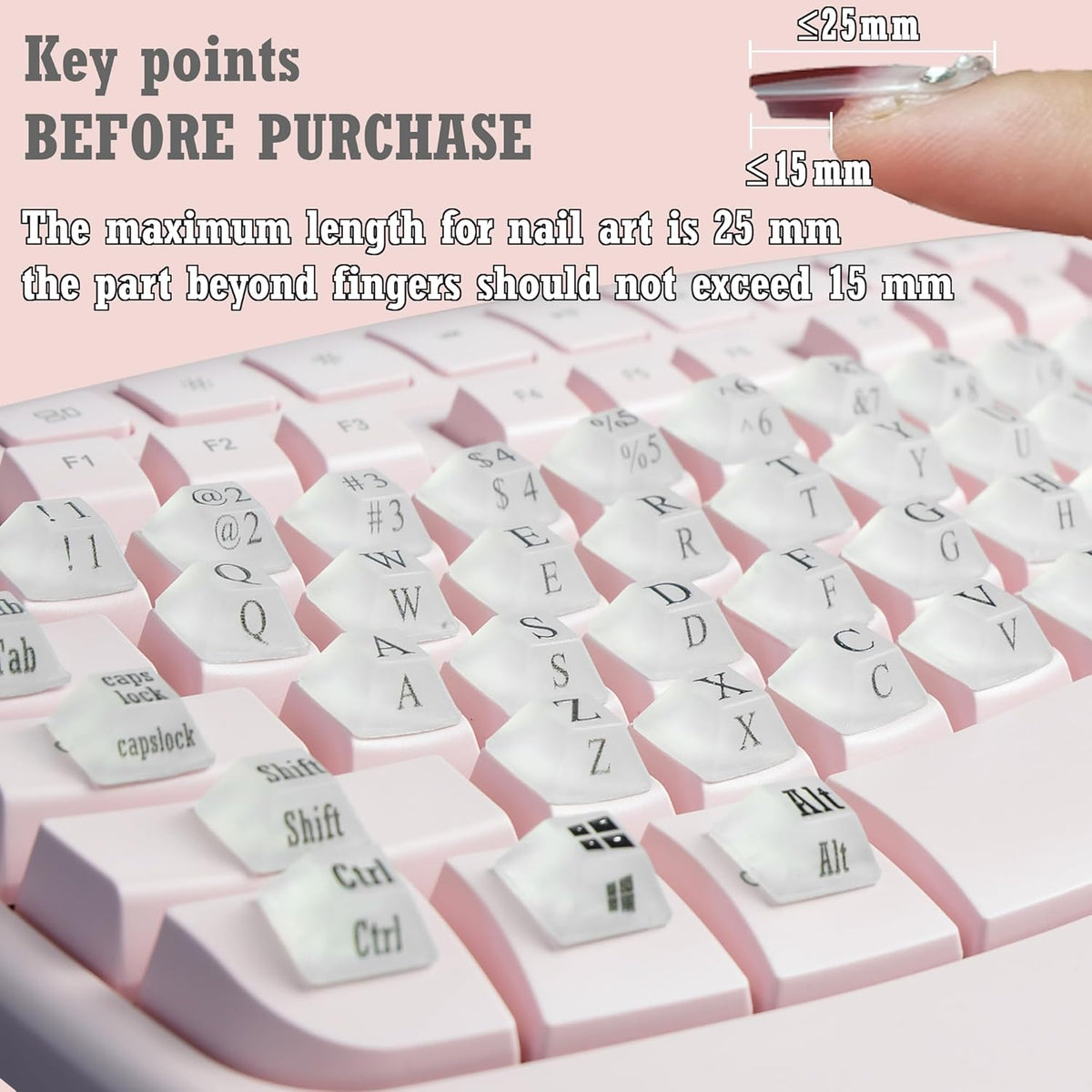 80 Pcs Keyboard Sticker for Long Nails Typing and Gaming, Symbolic and Alphanumeric Sticky Silicone Keys for Keyboards and Laptop (Translucent)