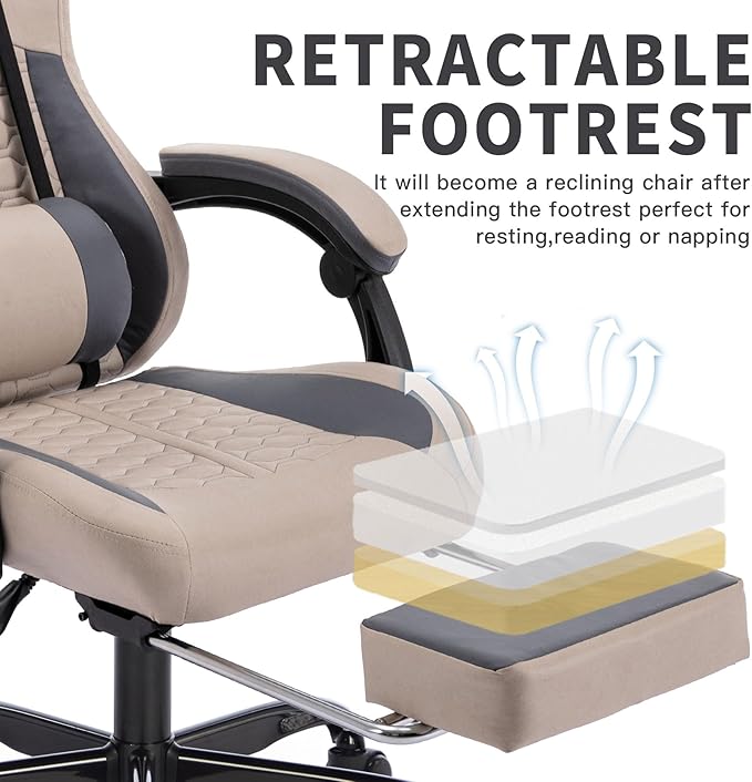 Grey 360° Swivel Gaming Chair Ergonomic Heavy Duty 330lbs Office Chair with Footrest and Massage Lumbar Support Height Adjustable High Back Reclining Gamer Chair with Headrest (Grey)