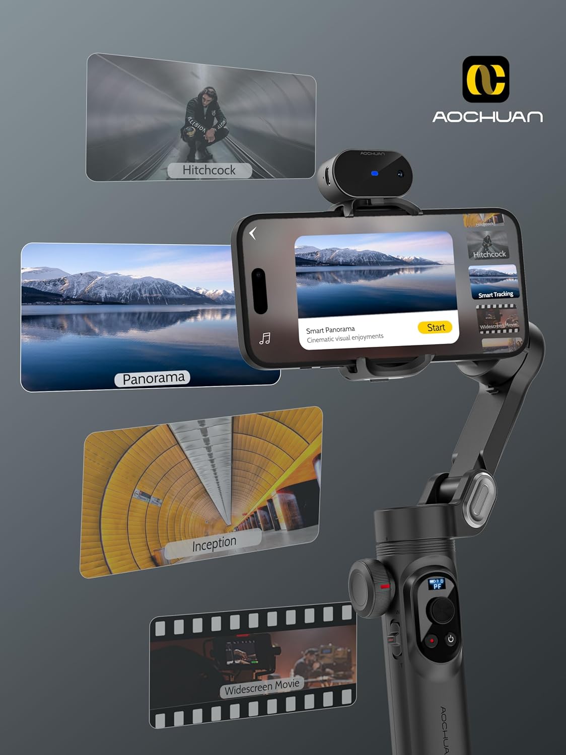 Smartphone Gimbal Stabilizer, 3-axis Stabilizer for iPhone&Android, AI Tracking Sensor(No App), Phone Gimbal w/OLED Screen/Built-in Light, AOCHUAN X Pro AI Version