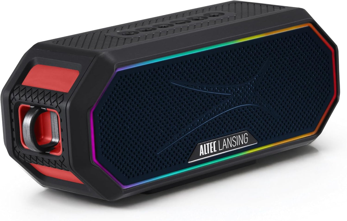 Altec Lansing Magnetic Bluetooth Speaker HYDRAJOLT 2.0, Waterproof IP67, 12W Output Power, 16H Battery, Multicolor LED, 100ft Wireless Range, Voice Assistant, USB-C Quick Charge