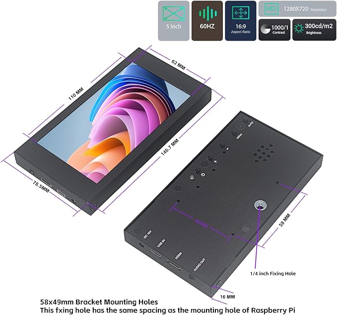 5 inch IPS Small Hdmi Monitor 1280 * 720 Mini LCD Screen Portable Display Monitor