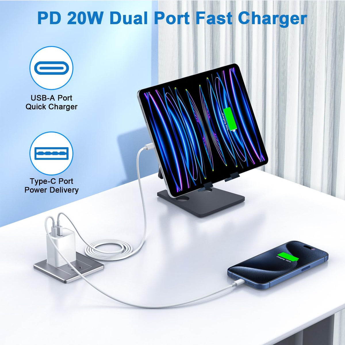 10FT iPhone 16e Fast Charger,2Pack 20W Dual Port USB C+A Power Adapter 10Foot Long USB C to C Fast Charging Cable Cord Quick Charging for iPhone 16e/16/16 Pro/15/15 Pro/Pro Max/Plus,iPad Pro/Air/Mini