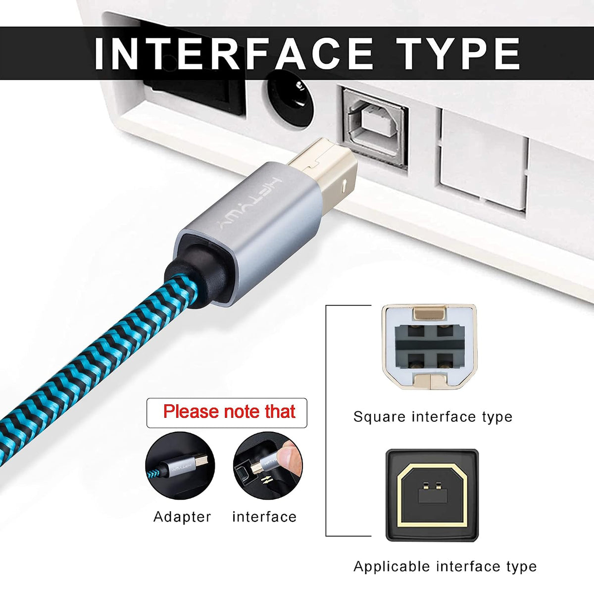 Hftywy 10 2-in-1 Printer Cable FT, Type C and USB A to B Printer Cable Compatible with MacBook Pro, HP, Canon, Epson