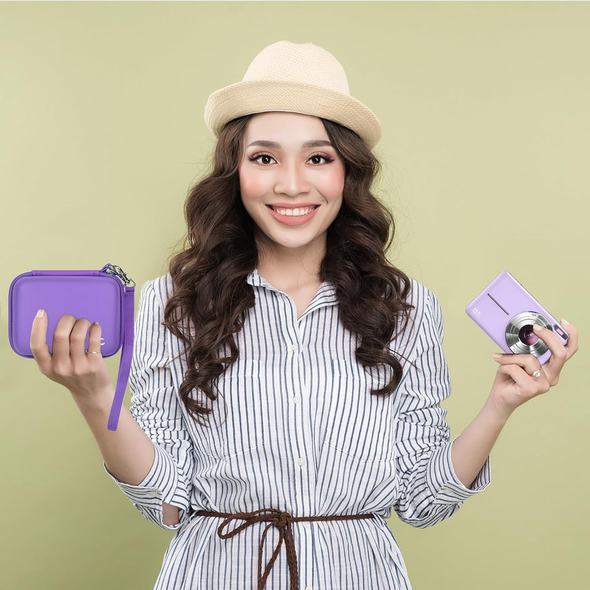 Carrying & Protective Case for Digital Camera, AbergBest 21 Mega Pixels 2.7" LCD Rechargeable HD/Kodak Pixpro/Canon PowerShot ELPH 180/190 / Sony DSCW800 / DSCW830 Cameras for Travel - Dark Purple