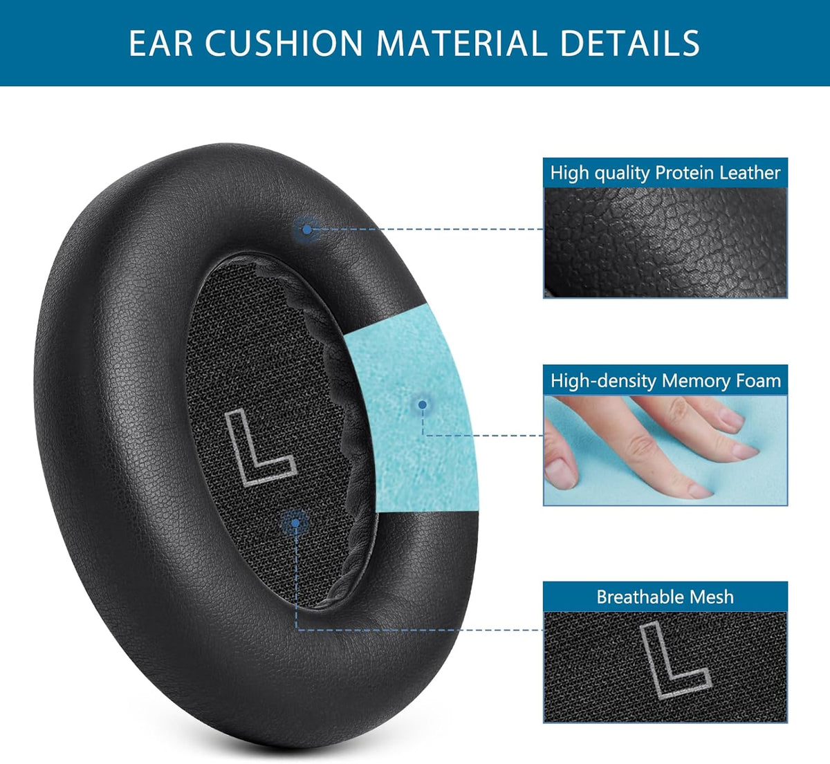 GEVO Earpads Replacement for Bose QuietComfort Ultra (QC Ultra), Ear Pads Cushions Replacement with Protein Leather and Memory Foam,Black