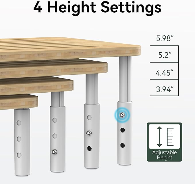 WELL WENG Bamboo Monitor Stand Riser, 4 Adjustable Height,Easy Assembly
