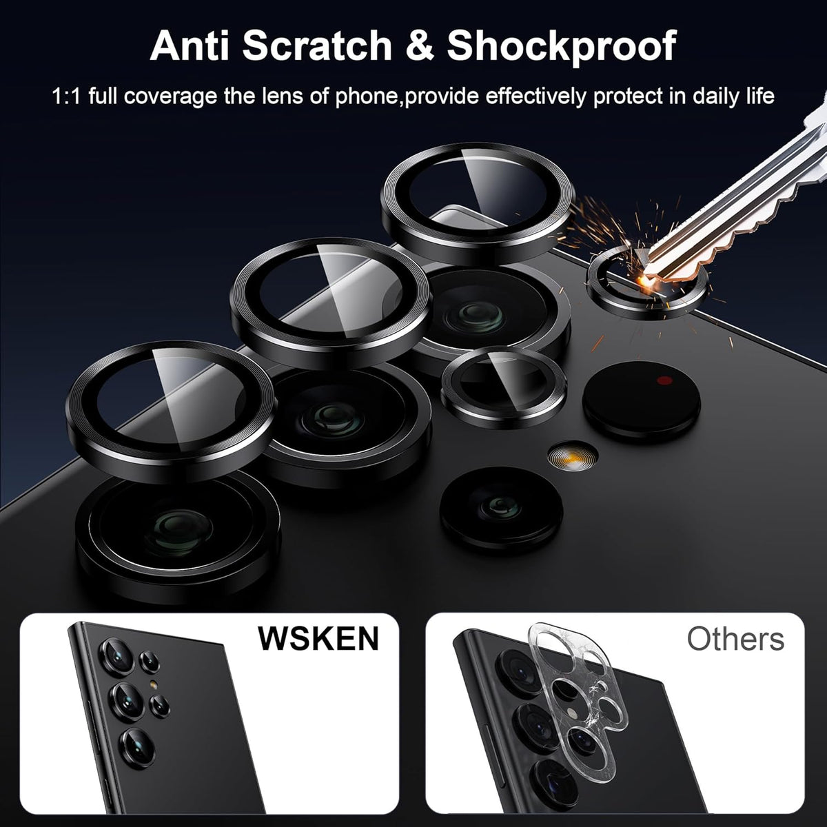 WSKEN for Samsung Galaxy S24 Ultra Camera Lens Protector, Ultra Thin Scratch Resistant 9H Tempered Glass with Aluminum Metal Circle Camera Screen Protector Cover Accessories, Black