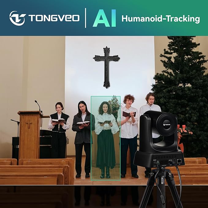 TONGVEO 4K AI PTZ Camera with Auto Tracking and 20X Optical Zoom Conference Room Webcam with HDMI/USB3.0/LAN/PoE Ideal for Church Worship Zoom Meetings Live Streaming and Education