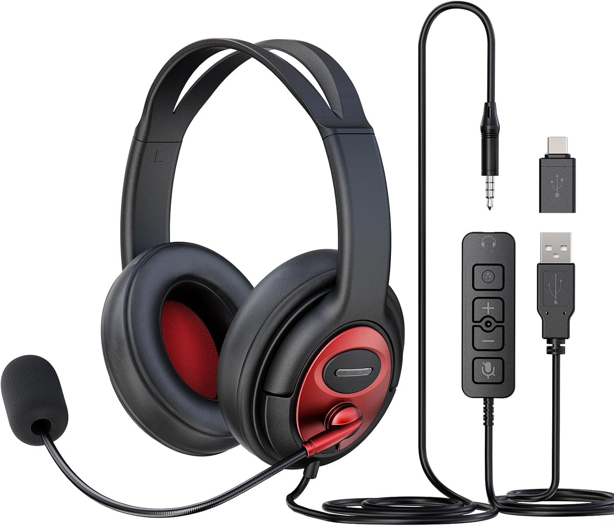 Headset Type-C/USB/3.5mm 3-in-1 Headset, Headset MAIRDI USB with Microphone, Jack PC Computer with Mic Noise Canceling