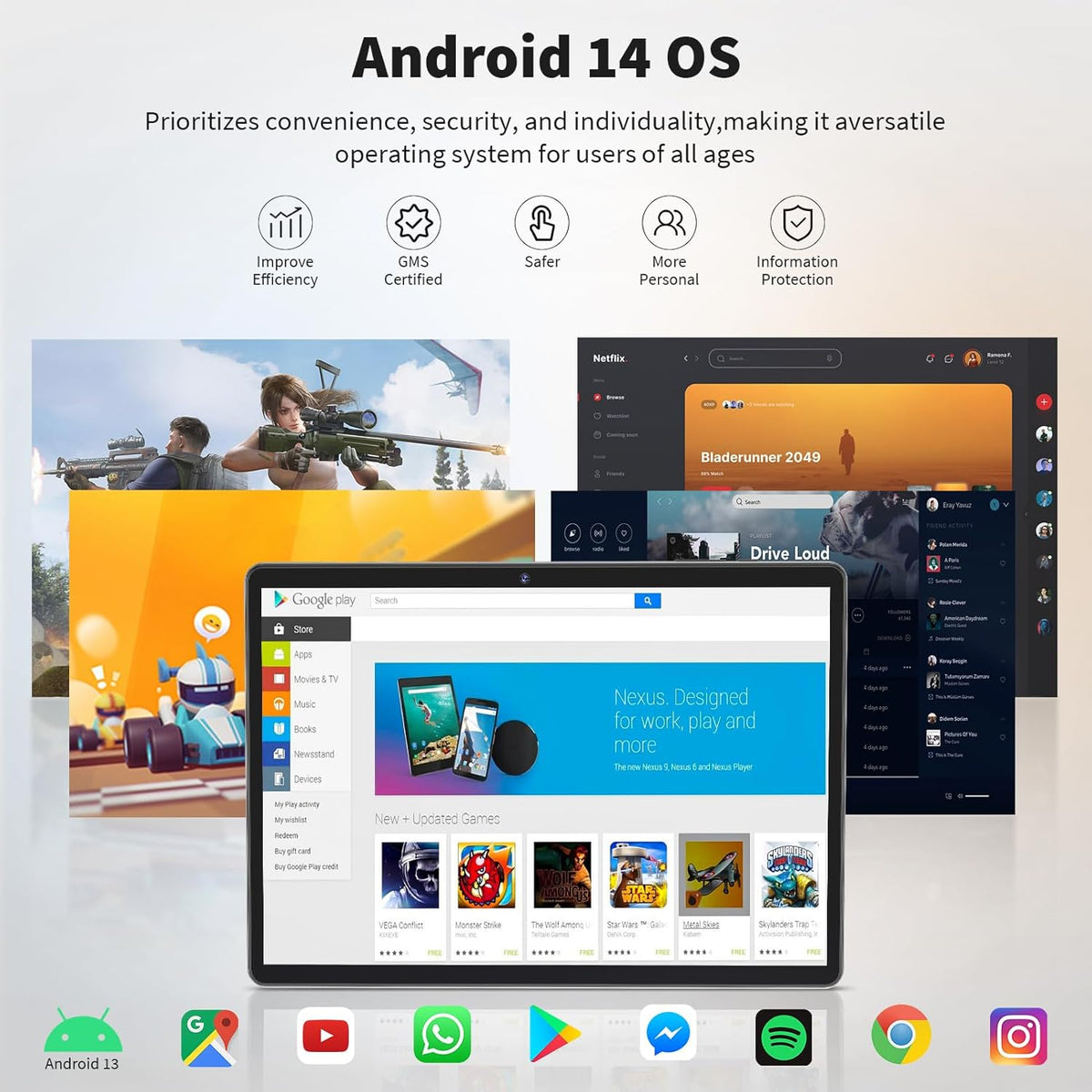 Android Tablet with Keyboard, Android 14 Tablet, 12(6+6) GB+128GB, 1TB Expand, 2 in 1, Mouse, Stylus, 8000mAh Battery, 2.4G/5G WiFi, GPS, Silver Case