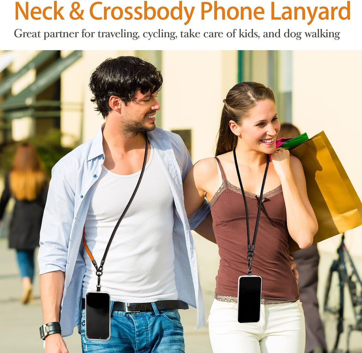 Cell Phone Lanyard, Crossbody Strap, Neck Holder & Wrist Lanyard 3-in-1 Anti-Theft Phone Strap, Detachable Universal Smartphone Straps with a Tap, Durable Hook-Orange Black
