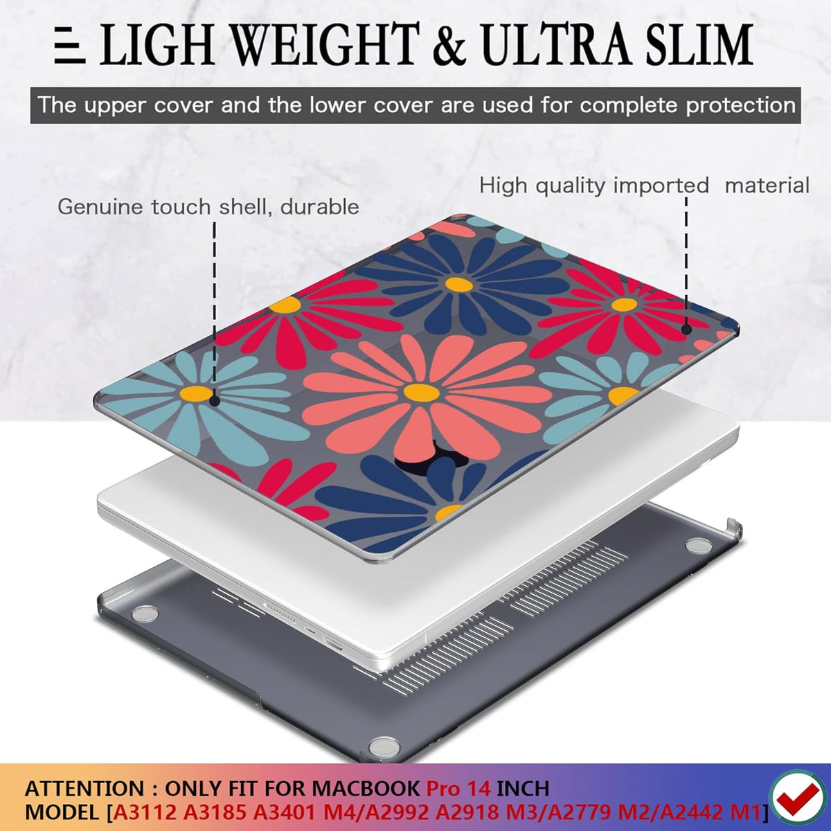 CISSOOK Compatible with MacBook Pro 14 inch 2025 2024-2021 Release M4 M3 M2 M1 Chip A3112 A3185 A3401 A2918 A2992 A2779 A2442l, Hard Shell Case with Keyboard Cover&Screen Protector, Daisy Flowers