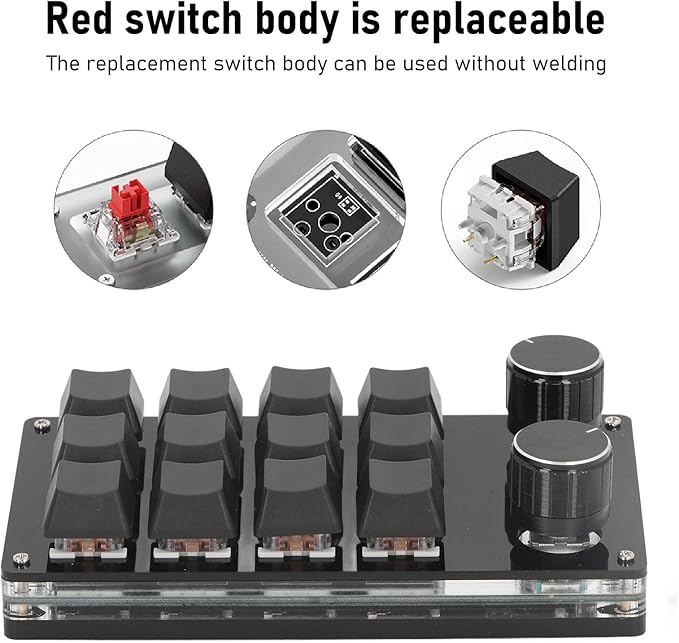 Mechanical Gaming Keyboard 12 Programmable Keys Knobs Wired Red Switch for Office Gaming Music
