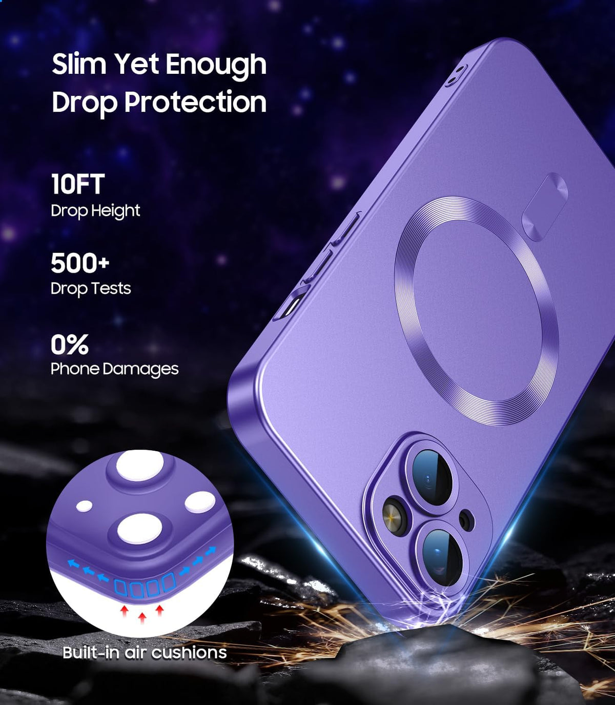 Magnetic for iPhone 14 Case [Compatible with MagSafe][Built-in Camera Lens Protector] Slim Soft Silicone Bumper Shockproof Metallic Luster Phone Case (Purple)