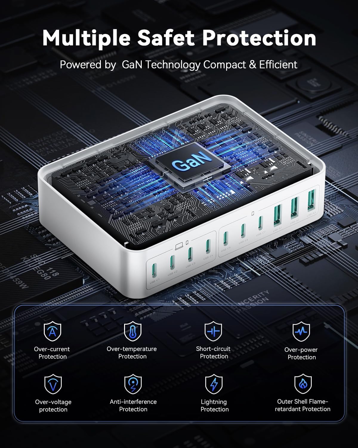 480W USB C Charger Block, Rocoren 10-Ports USB C Charging Station for Multiple Devices,PD 100W Type c Gan Fast Charger Station Multi USBC Charging Hub for Laptop MacBook HP iPad iPhone Samsung