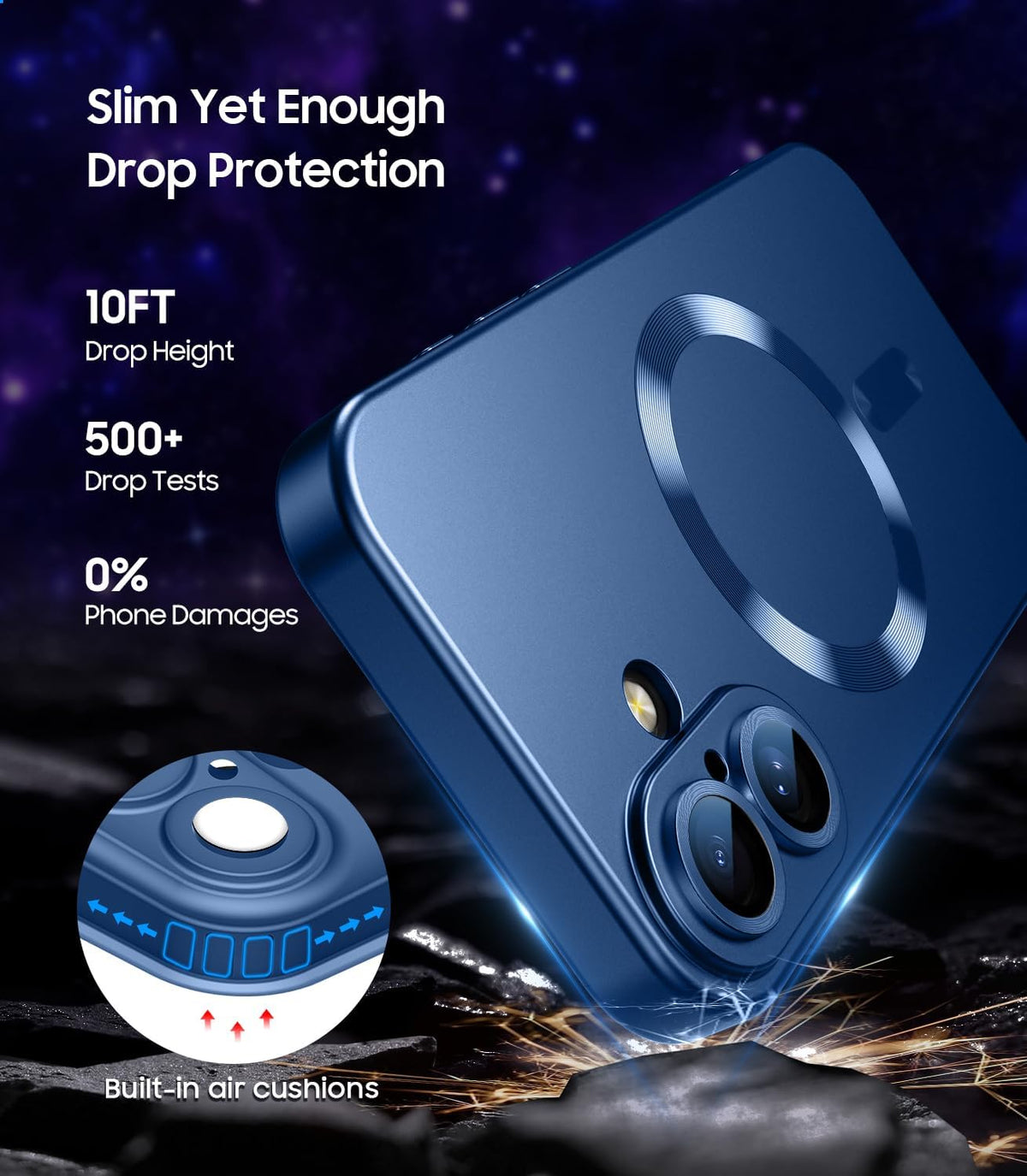 Magnetic for iPhone 16 Plus Case [Compatible with MagSafe][Built-in Camera Lens Protector] Slim Soft Silicone Bumper Shockproof Metallic Luster Phone Case (Blue)