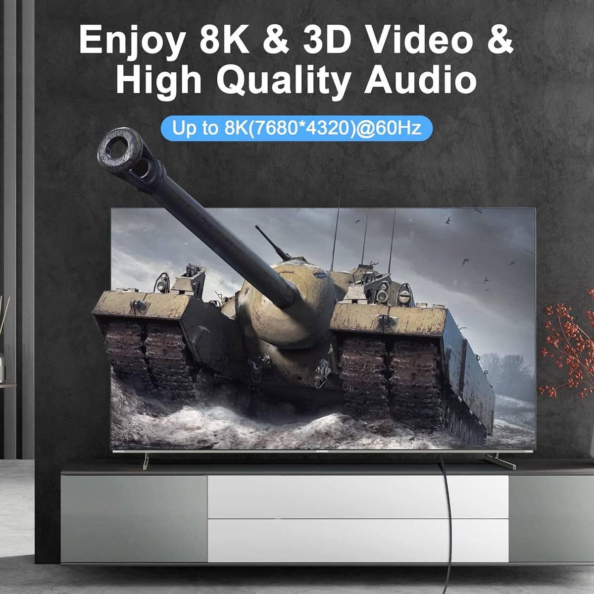 8K 4K 3.3FT, 2.1 8K@60Hz, 4K@120Hz 144Hz 48Gbps TV/PS5/HDTV/Blu-ray Thsucords HDMI Cable High Speed Braided HDMI