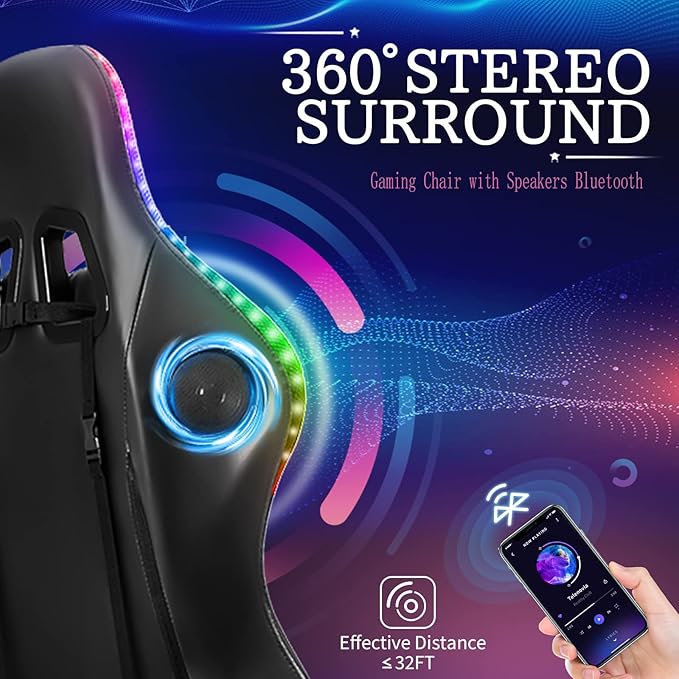 Gaming Chair with LED RGB Lights with Massage and Footrest Ergonomic Computer Chair High Back Video Game Chair with Adjustable Lumbar Support Linkage ArmrestRed