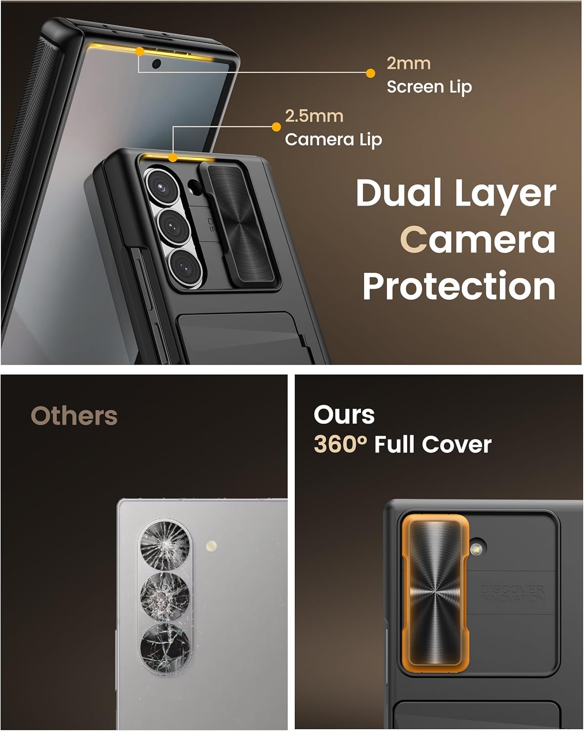 Vihibii for Samsung Galaxy Z Fold 6 Case with Belt Clip Holster & Card Holder & Slide Camera Cover & Hinge Protection & Screen Protector, Shockproof Rugged Wallet Case for Galaxy Z Fold 6, Black