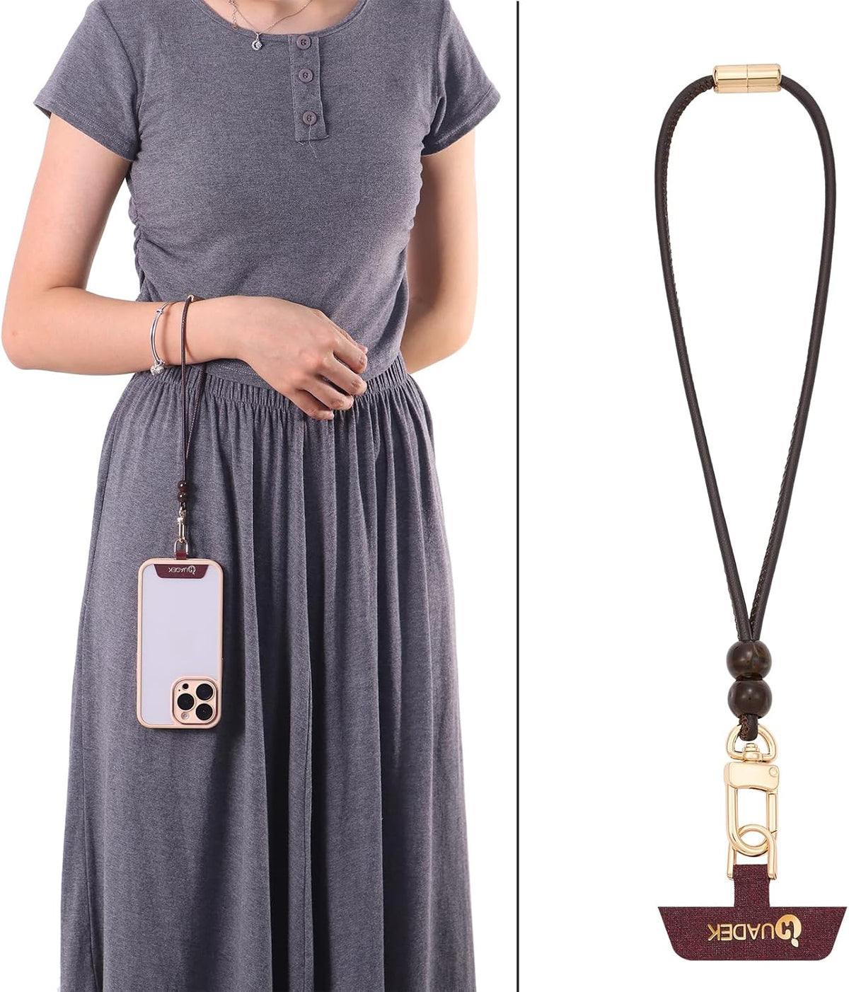 Leather cell phone lanyard Detachable Phone Chain Strap 2-in-1 Phone Chain Wristlet