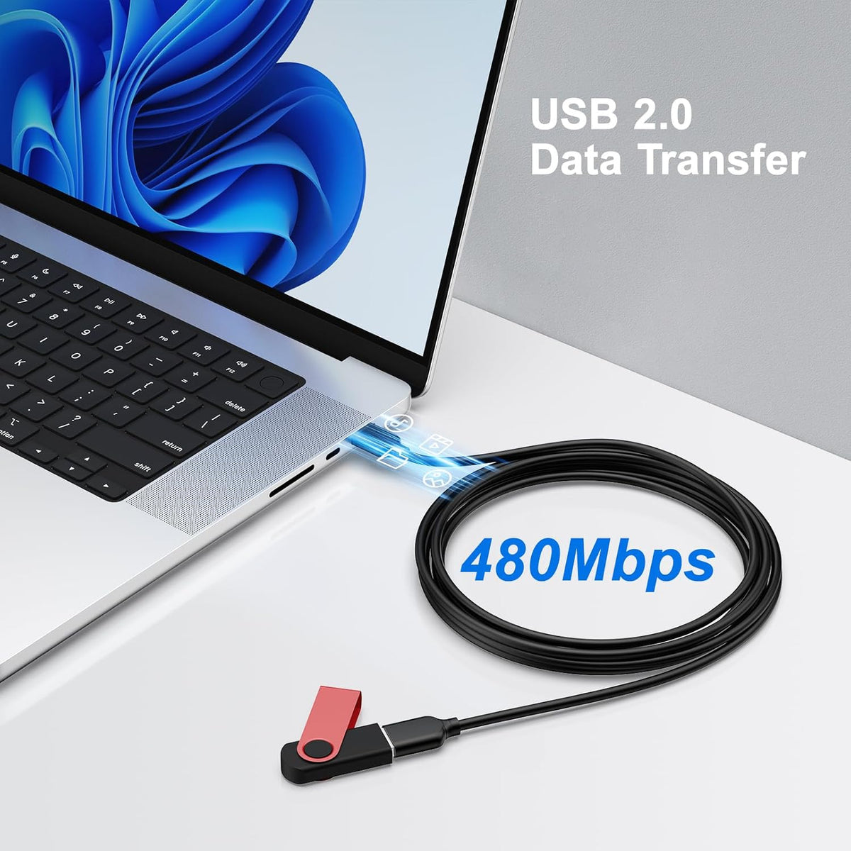 10ft Long USB Extension Cable - USB 2.0 Type A Male to Female with Gold-Plated Connector for Keyboard, Mouse