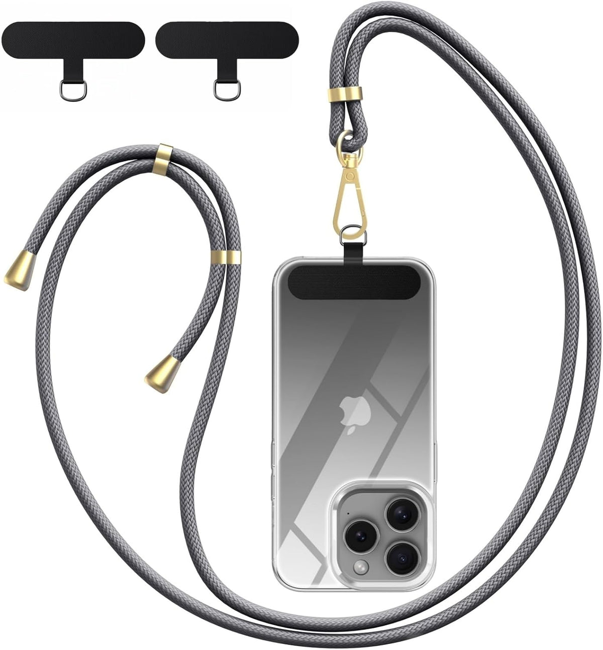 Crossbody Phone Lanyard Strap with 2 Pack Patchs, Adjustable Universal Nylon Neck Strap