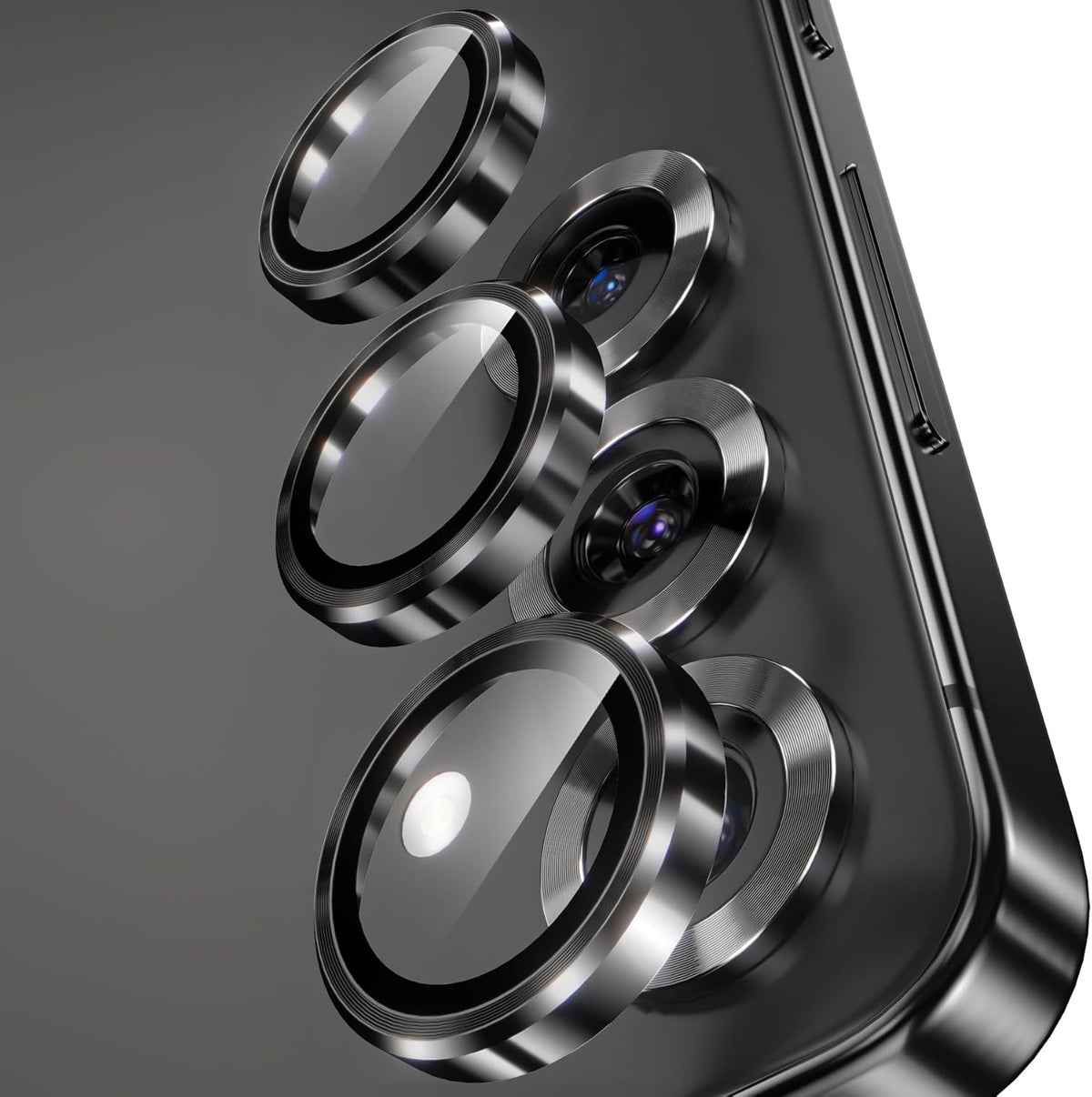 YWXTW Camera Lens Protector for Samsung Galaxy S25 Accessories [1:1 Fit & Ultra Clarity] 9H Tempered Glass Metal Individual Ring Camera Cover Screen Protector for S25, Case Friendly (Black)