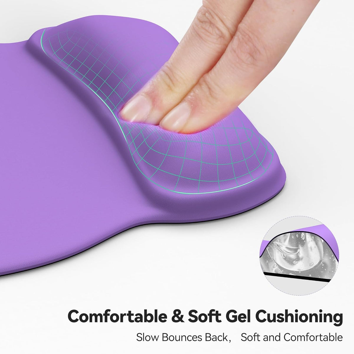 TECKNET Gel Mouse Pad with Wrist Rest, Ergonomic Office Mousepad with Wrist Support - Non-Slip & Smooth Surface Comfortable Desk Accessories Mat for Office, Gaming and Study - Purple