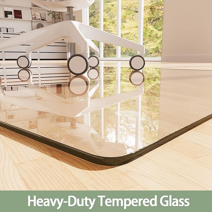 Tempered Glass Chair Mat 55x36 – Ultra-Clear Office Chair Mat for Hardwood Floors &amp Low-Pile Carpets – Heavy-Duty 0.2 Scratch-Resistant Surface with Non-Slip Pads – Supports 1000 lbs