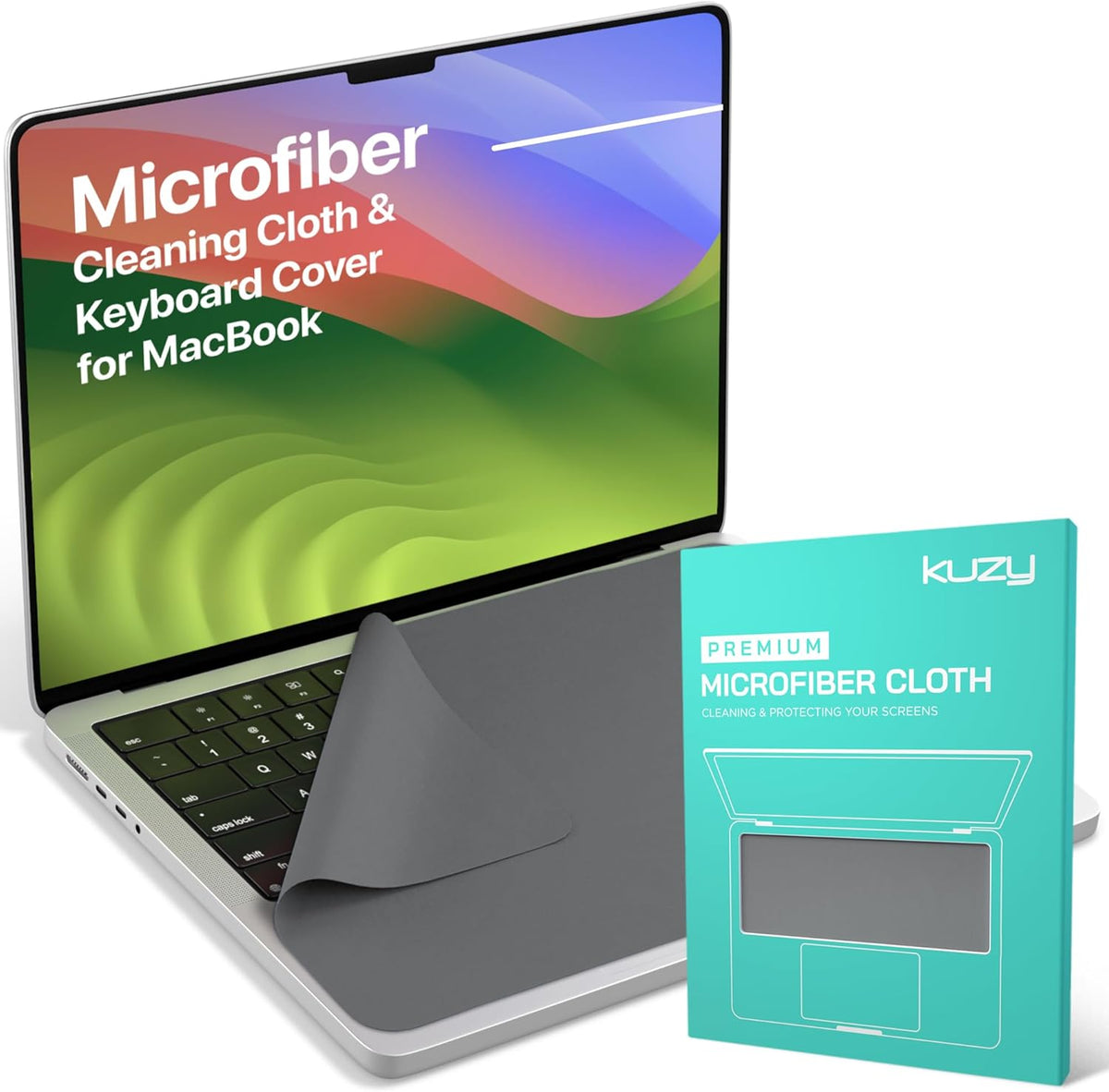 Kuzy Premium Microfiber MacBook Screen Cleaner and Keyboard Protector - Anti-Imprint Laptop Cleaning Cloth for MacBook Pro 16" and MacBook Air 15", Scratch-Free, 13 x 8.5 inches, 1 Pack - Gray