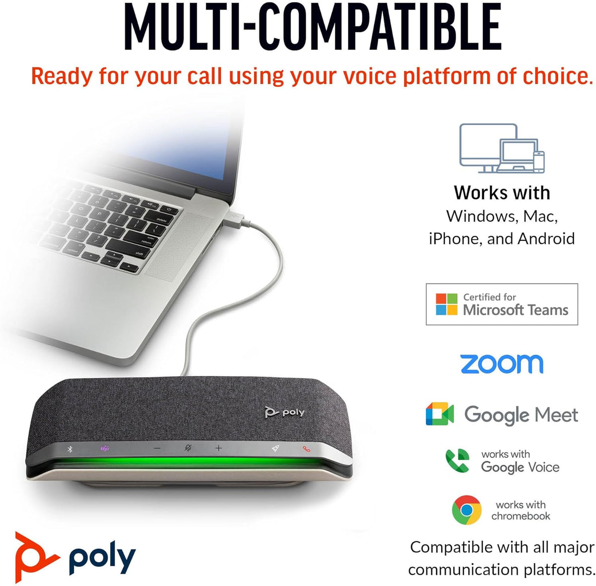 Poly Sync 40 Smart Speakerphone (Plantronics) - Flexible Workspaces - Connect to PC/Mac via USB and Smartphones via Bluetooth - Certified for Microsoft Teams – Amazon Exclusive