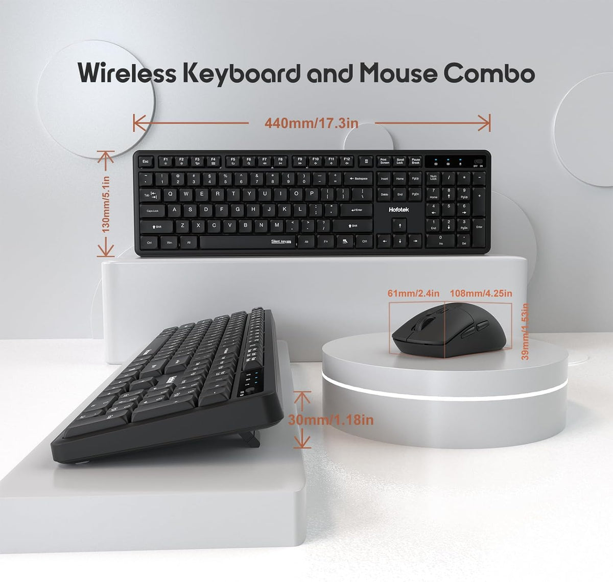 Hofotek 90% Silent Wireless Keyboard and Mouse Combo, Less Noise, Full Size Numpad, Ultra Slim, Quiet & Soft Touch